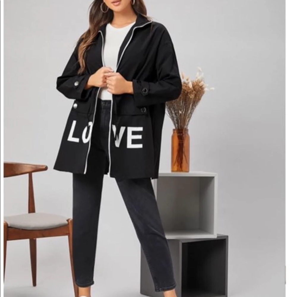 Black Zip Up Jacket That says LOVE - Picture 4 of 12